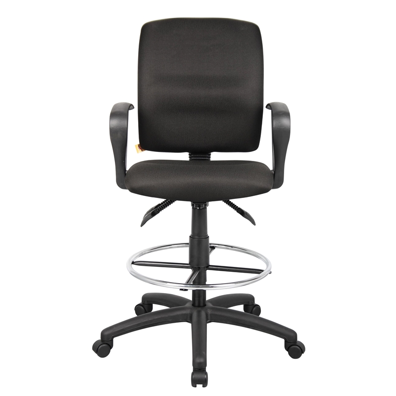 Boss Office Products Fabric Drafting Stool with Loop Arms in Black