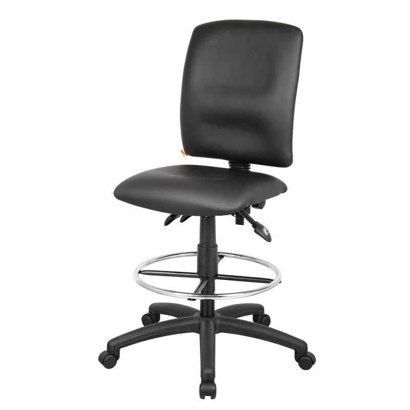 Boss Office Products Multi Function Leather Drafting Stool in Black