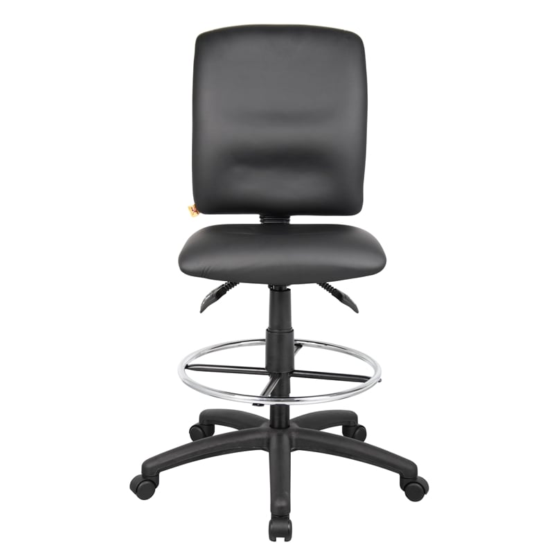 Boss Office Products Multi Function Leather Drafting Stool in Black