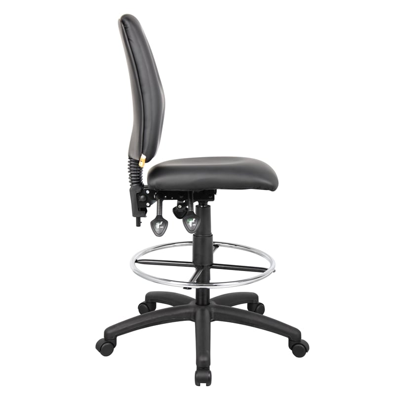 Boss Office Products Multi Function Leather Drafting Stool in Black