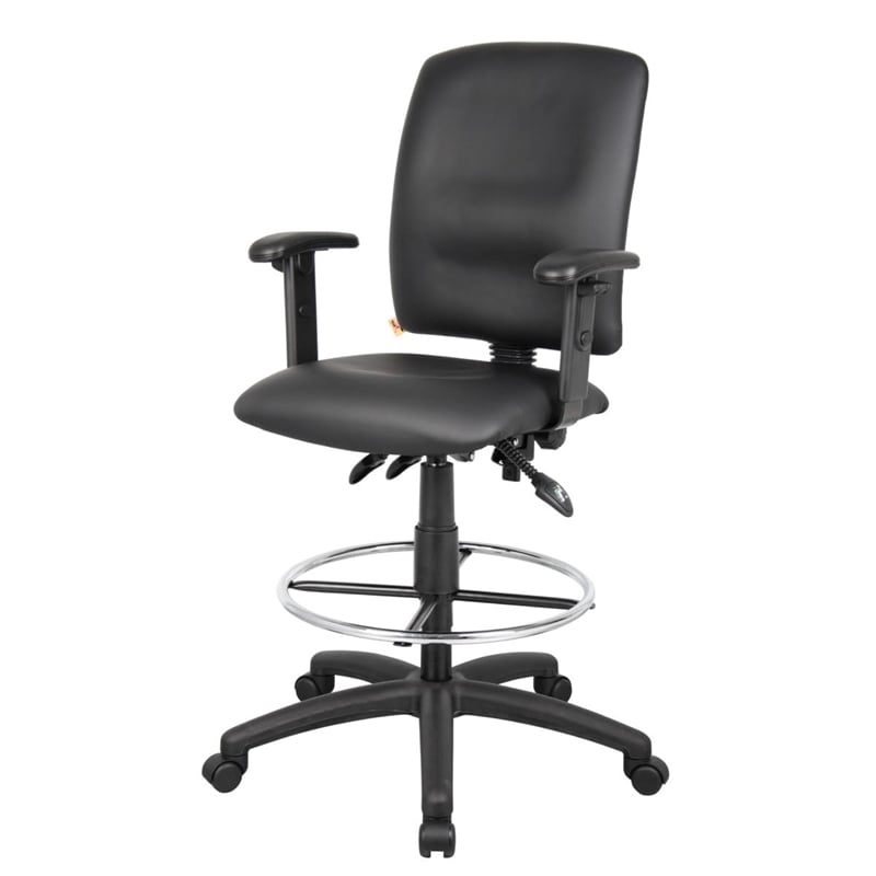Boss Office Multi Function Leather Drafting Stool with Adjustable Arms