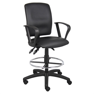 Boss Office Products LeatherPlus Drafting Stool with Loop Arms in Black