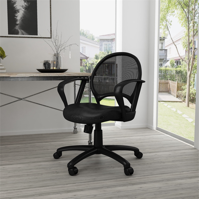 Boss Office Products Mesh Back Fabric Task Office Chair with Loop Arms in Black