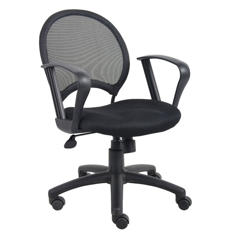 Boss Office Products Mesh Back Fabric Task Office Chair with Loop Arms in Black