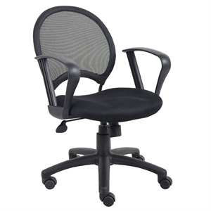 Boss Office Products Mesh Back Fabric Task Office Chair with Loop Arms in Black