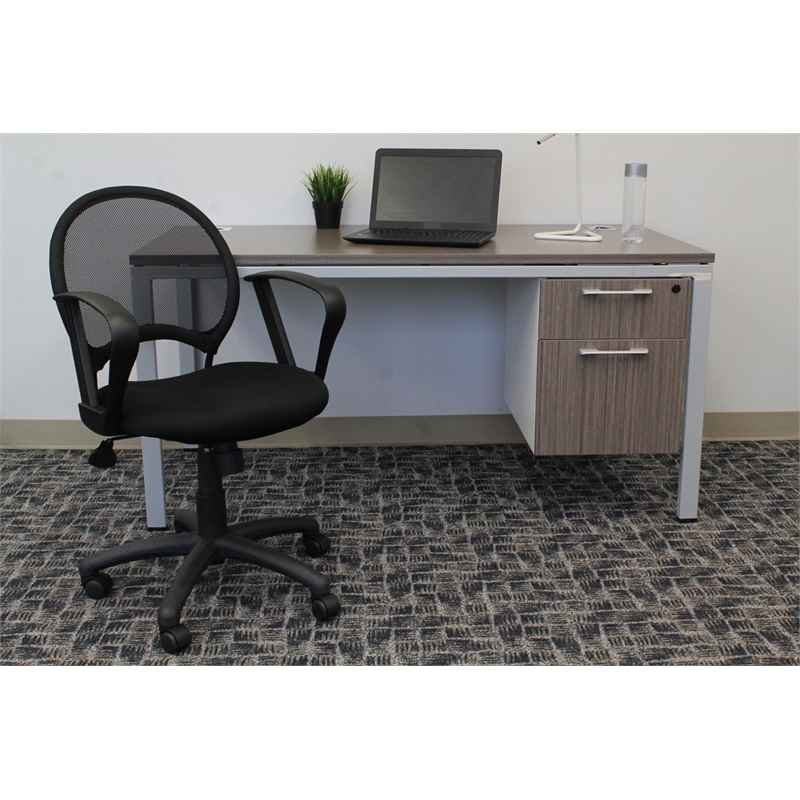 Boss Office Products Mesh Back Fabric Task Office Chair with Loop Arms in Black