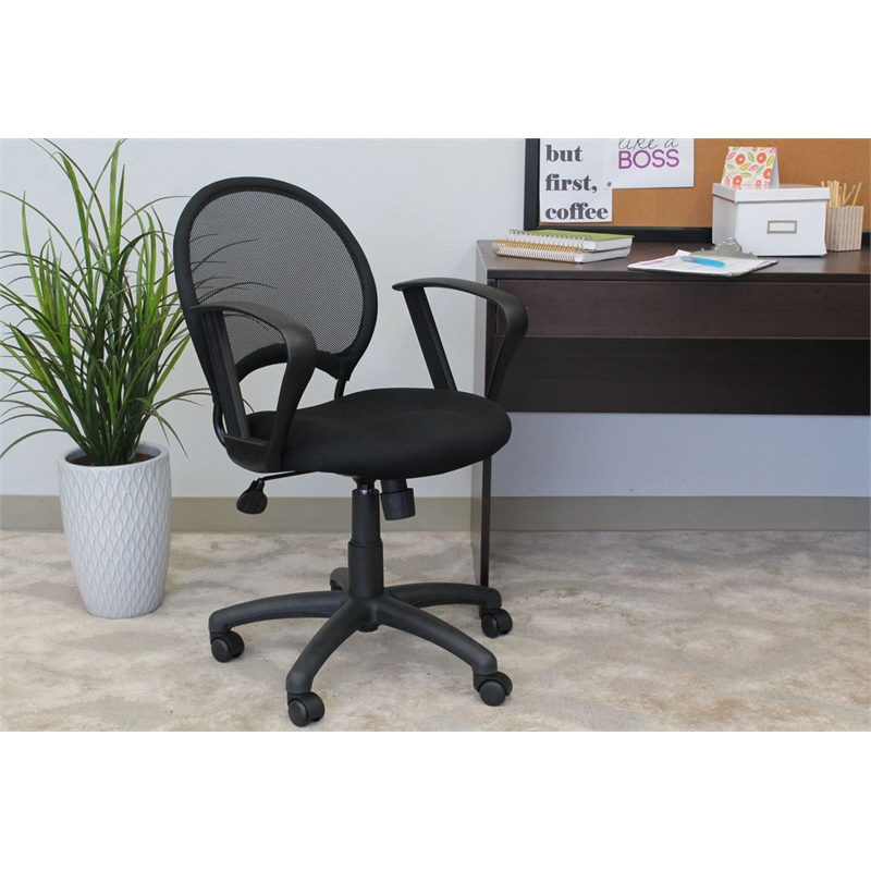 Boss Office Products Mesh Back Fabric Task Office Chair with Loop Arms in Black