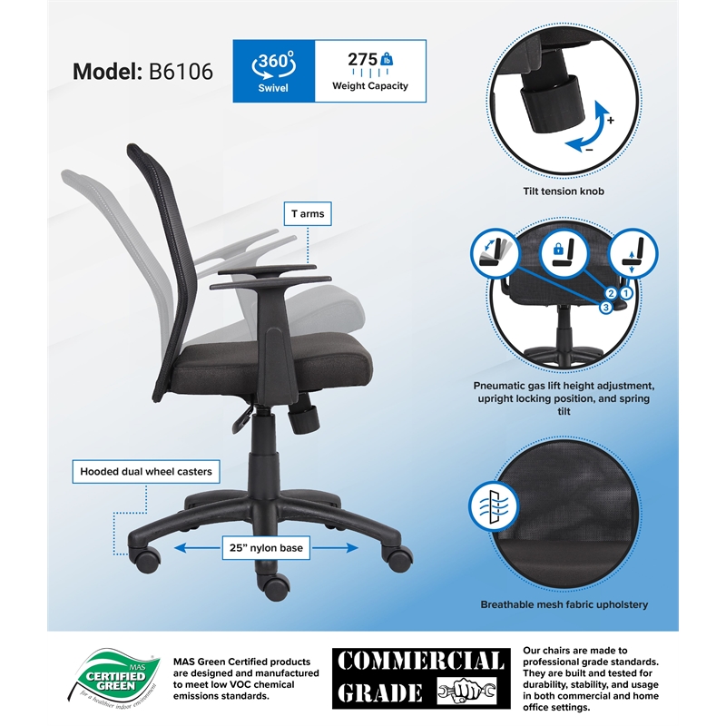 Boss Office Mesh Task Office Chair with T-Arms