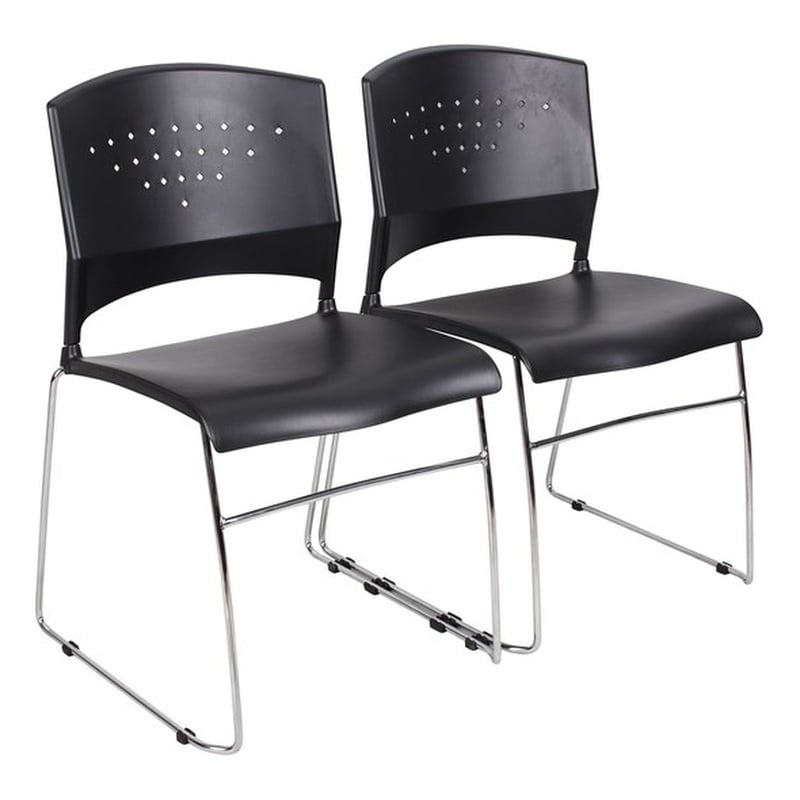 Boss Office Stack Stacking Chair with Chrome Frame in Black (Set of 2)