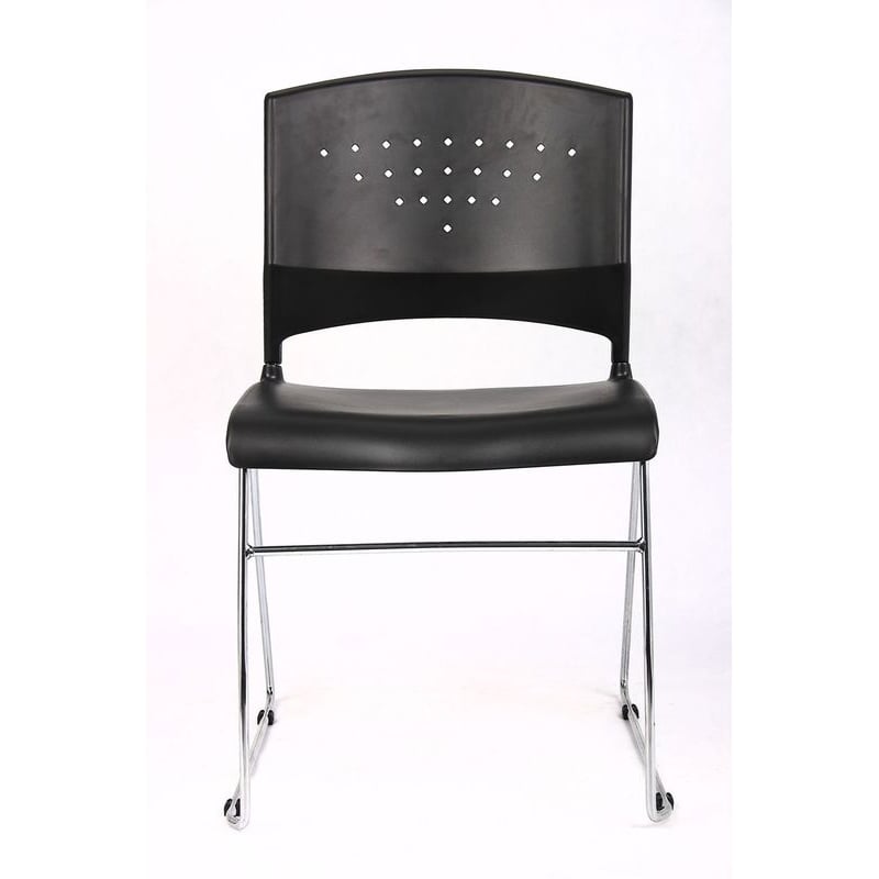 Boss Office Stack Stacking Chair with Chrome Frame in Black (Set of 2)