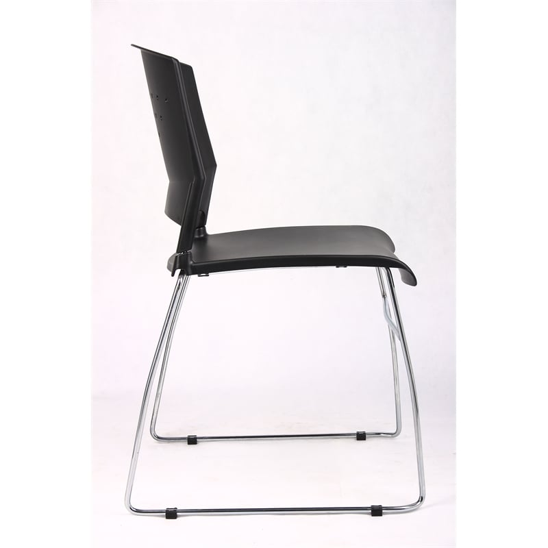 Boss Office Stack Stacking Chair with Chrome Frame in Black (Set of 2)