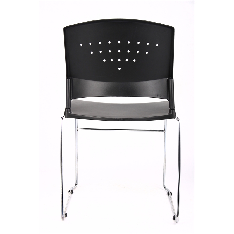 Boss Office Stack Stacking Chair with Chrome Frame in Black (Set of 2)