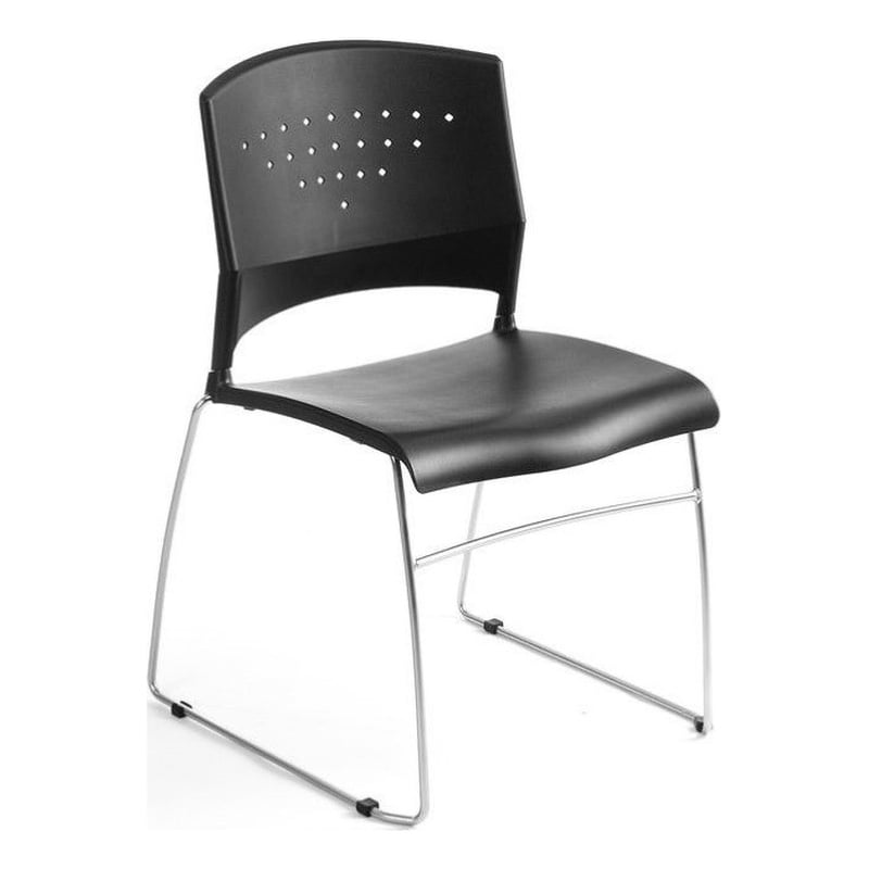 Boss Office Stack Stacking Chair with Chrome Frame in Black (Set of 2)