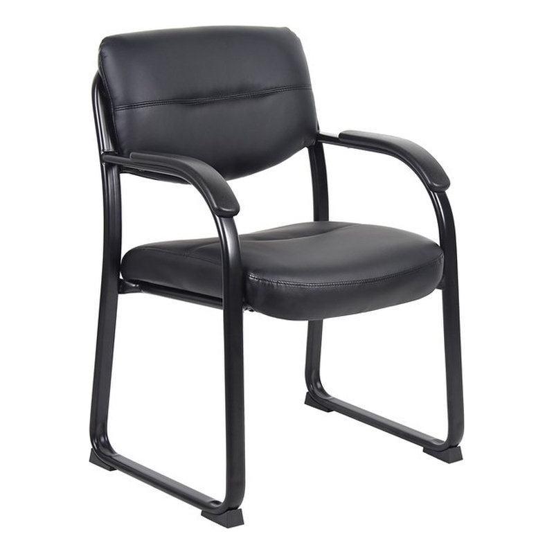 Boss Office Products Leather Sled Base Side Chair with Arms