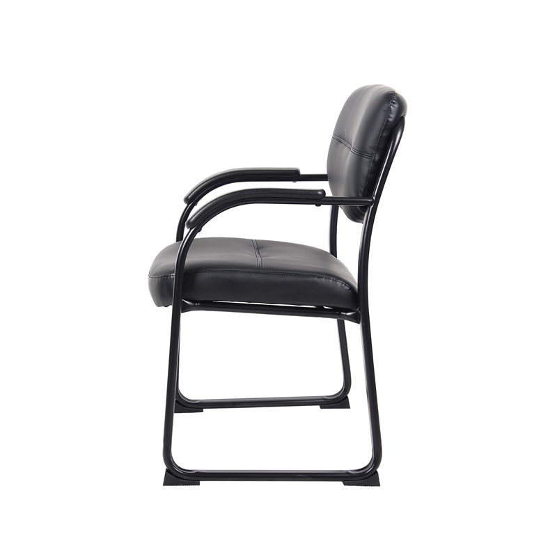 Boss Office Products Leather Sled Base Side Chair with Arms