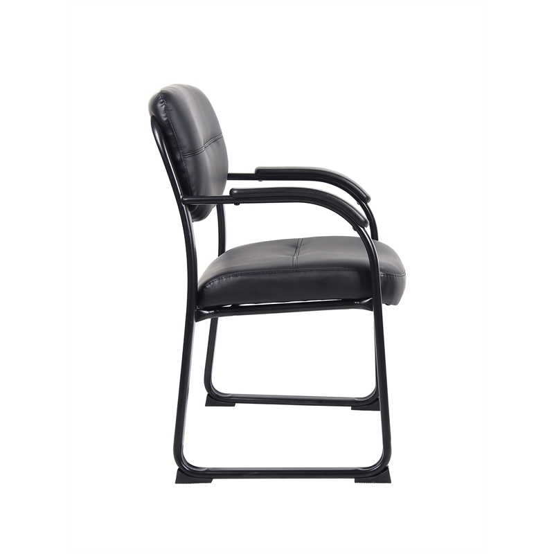 Boss Office Products Leather Sled Base Side Chair with Arms