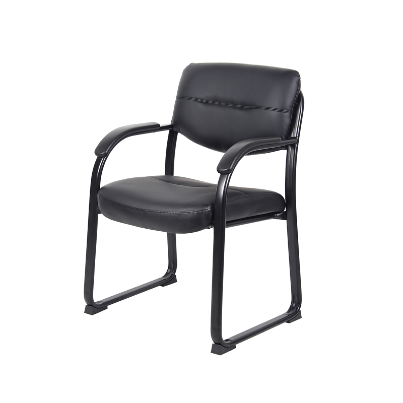 Boss Office Products Leather Sled Base Side Chair with Arms