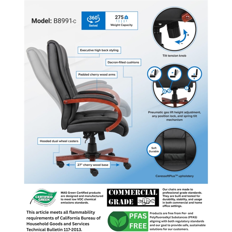 Boss Office High Back Executive Office Chair in Cherry