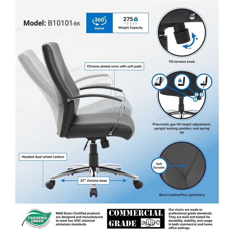 Boss Office LeatherPlus Executive Office Chair in Black