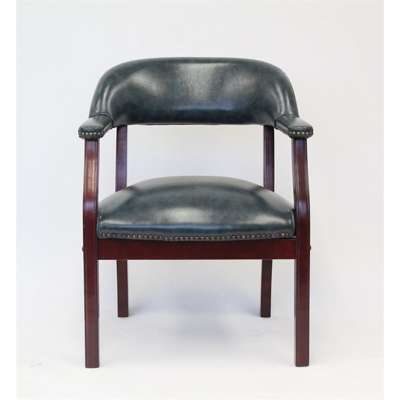 Boss Office Captains Chair in Blue and Mahogany
