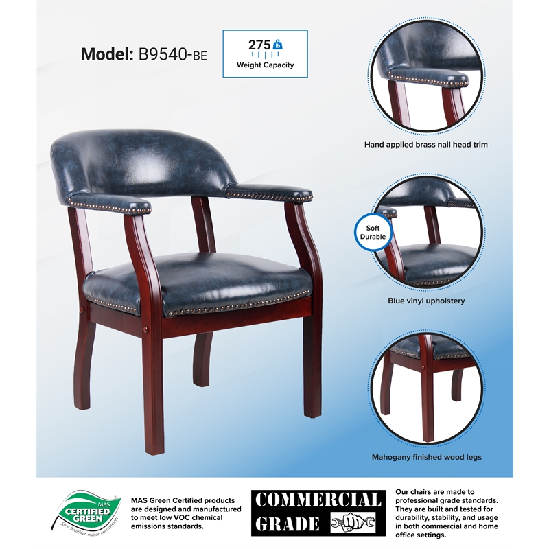 Boss Office Captains Chair in Blue and Mahogany