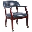 Boss Office Captains Chair in Blue and Mahogany with Casters