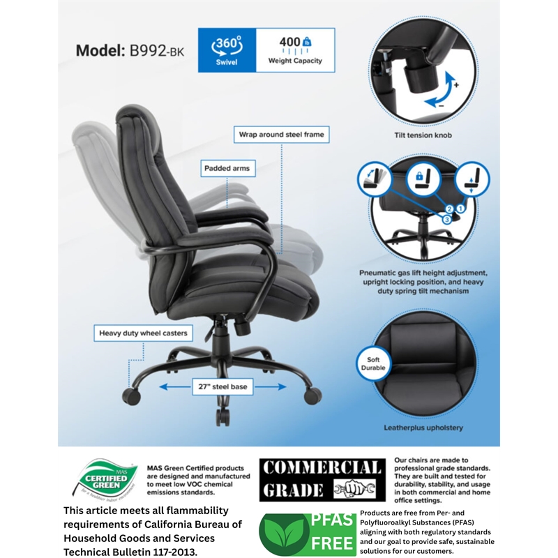 Boss Office Heavy Duty Executive Office Chair in Black