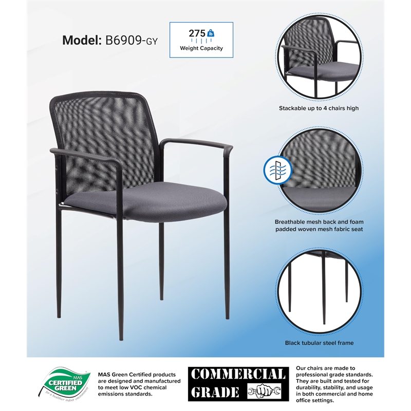 Boss Office Stackable Mesh Guest Chair in Gray