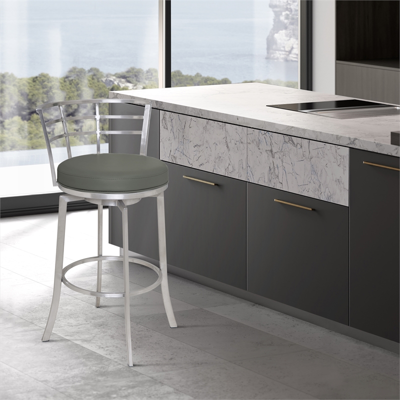 Armen Living Viper Modern Faux Leather Counter Stool in Gray