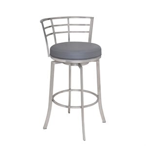 Armen Living Viper 30&quot Faux Leather Bar Stool in Gray/Stainless Steel