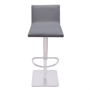 Armen Living Crystal 21-31&quot Adjustable Faux Leather & Metal Bar Stool in Gray