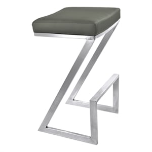 Armen Living Atlantis Contemporary Faux Leather Counter Stool in Gray
