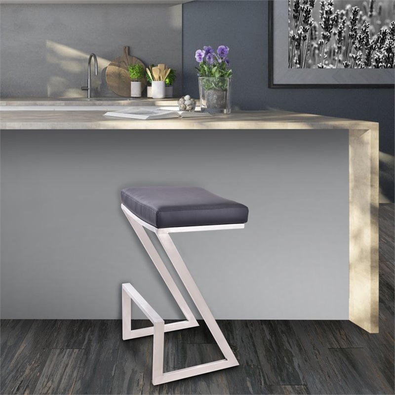 Armen Living Atlantis Contemporary Faux Leather Counter Stool in Black