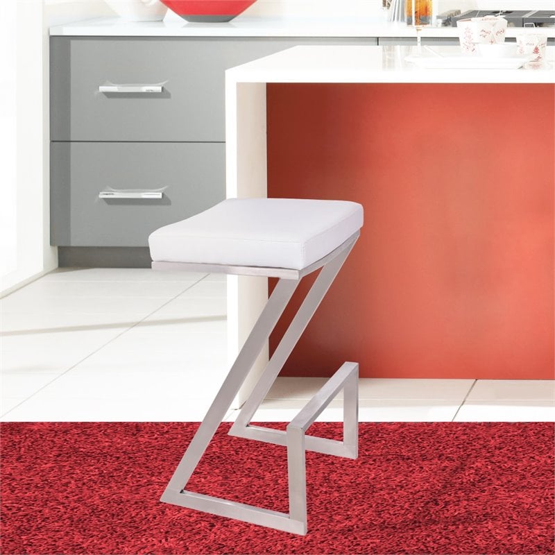 Armen Living Atlantis Modern Faux Leather Counter Stool in White