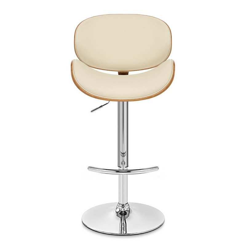 Armen Living Naples Adjustable Faux Leather Bar Stool in Cream