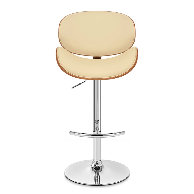 Armen Living Naples Mid-Century Faux Leather Bar Stool in Cream
