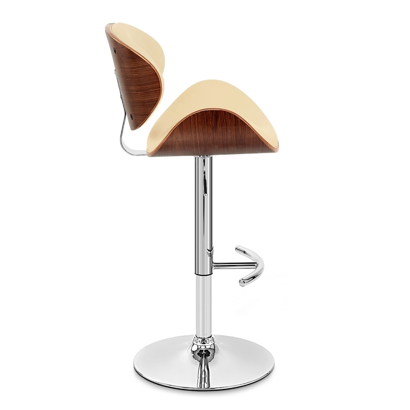 Armen Living Naples Mid-Century Faux Leather Bar Stool in Cream