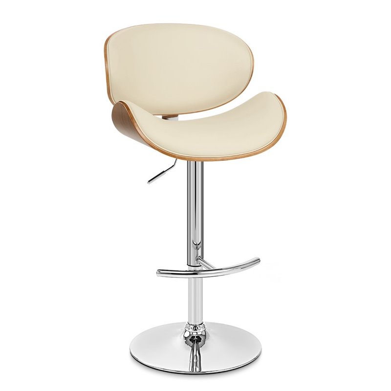 Armen Living Naples Adjustable Faux Leather Bar Stool in Cream