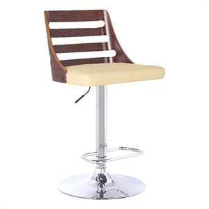 Armen Living Storm Mid-Century Faux Leather Bar Stool in Cream