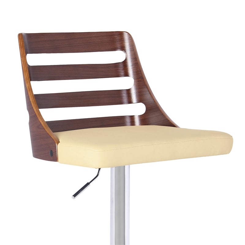 Armen Living Storm Mid-Century Faux Leather Bar Stool in Cream