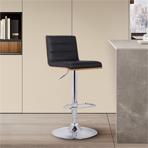 Armen Living Aubrey 32&quot Faux Leather Bar Stool in Black/Stainless Steel