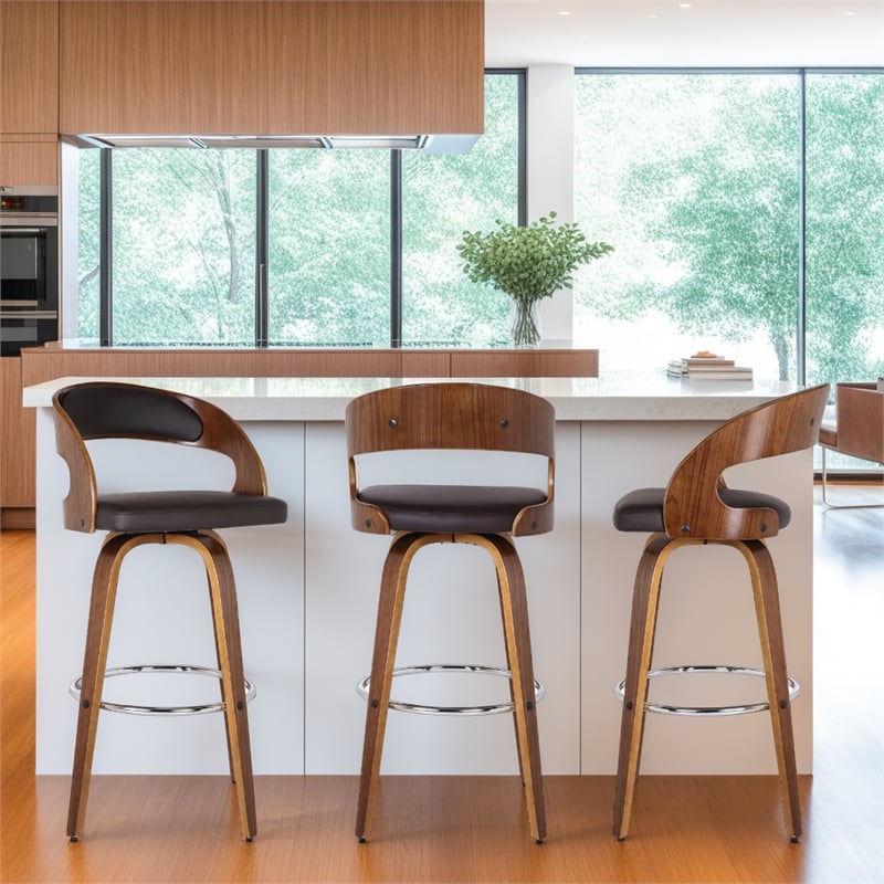 Armen Living Shelly Modern Faux Leather Counter Stool in Brown