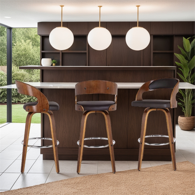 Armen Living Shelly Contemporary Faux Leather Bar Stool in Brown