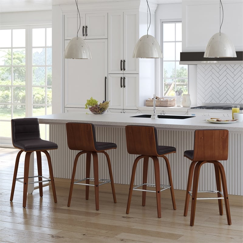 Armen Living Vienna Modern Faux Leather Stool in Brown/black