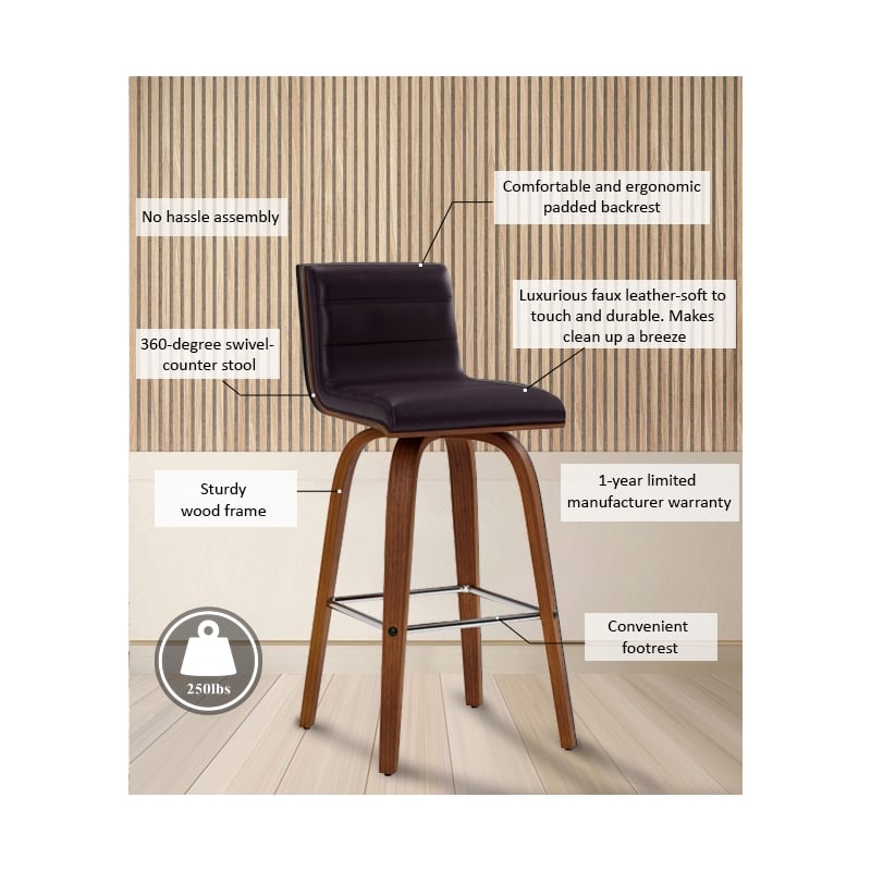 Armen Living Vienna Modern Faux Leather Stool in Brown/black