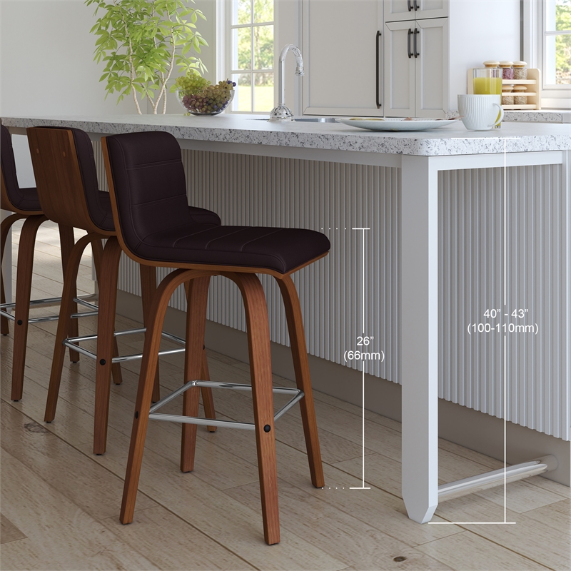 Armen Living Vienna Modern Faux Leather Stool in Brown/black