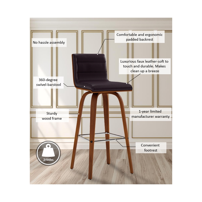 Armen Living Vienna Modern Faux Leather Upholstered Bar Stool in Brown