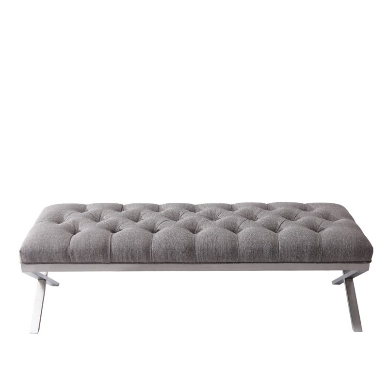 Armen Living Milo Modern Stainless Steel Bedroom Bench in Gray