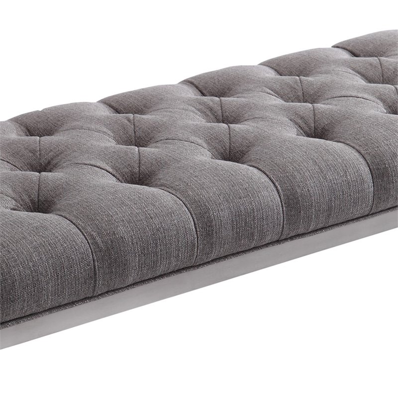Armen Living Milo Modern Stainless Steel Bedroom Bench in Gray