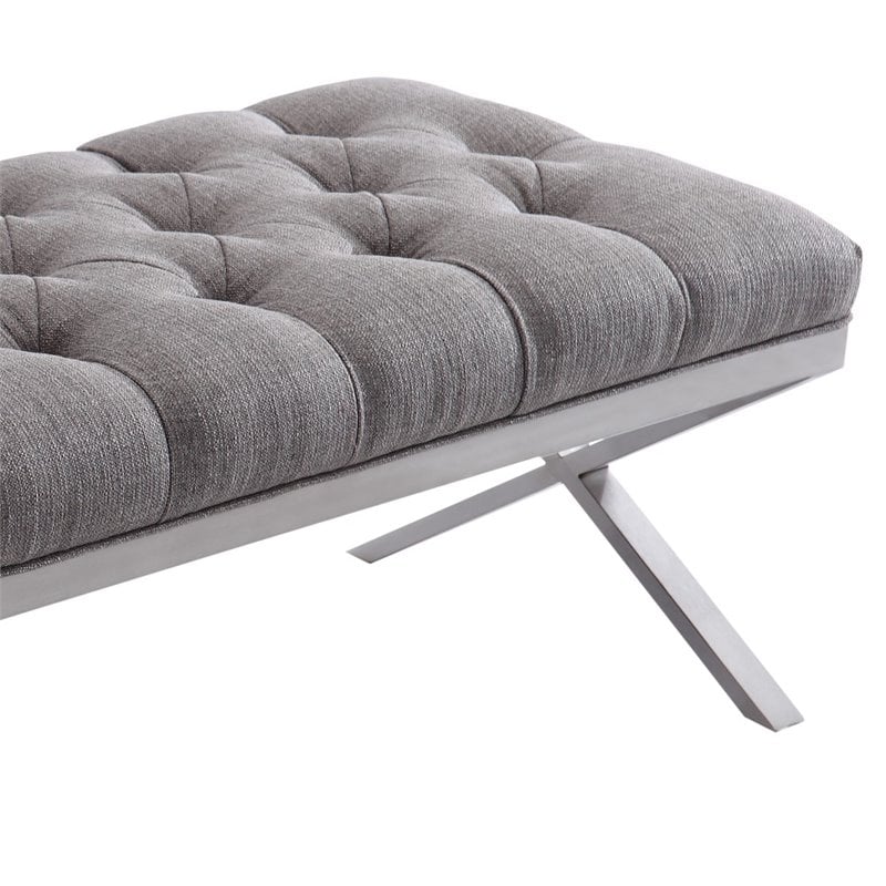 Armen Living Milo Modern Stainless Steel Bedroom Bench in Gray